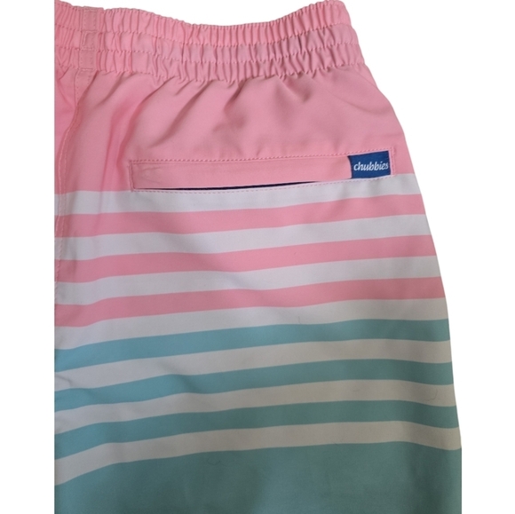 Chubbies The On The Horizons Swim Shorts Blue, Pink, White Stripe Medium 7" - Picture 5 of 6
